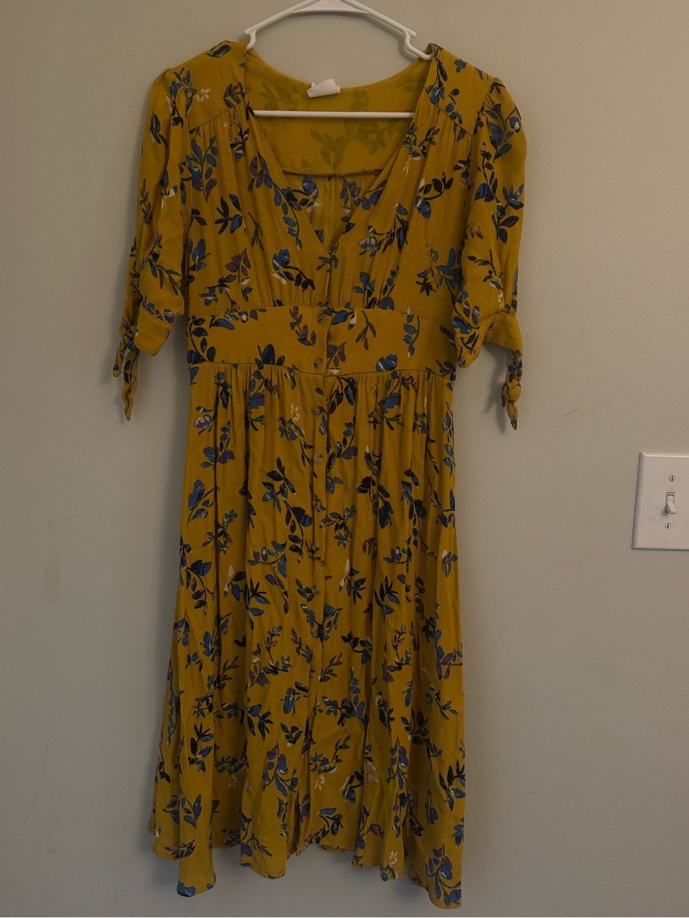 By Together Mustard Floral Midi Dress with Blue Print
